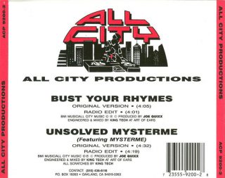 All City Productions - Bust Your Rhymes Unsolved Mysterme (Back)